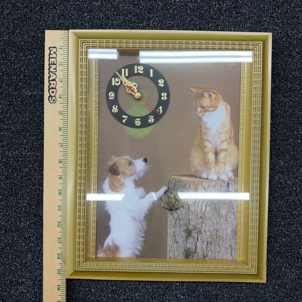 Vtg 3D Cat Dog Shadow Box Wall Clock Takane Japan Quartz Movement Singapore Read